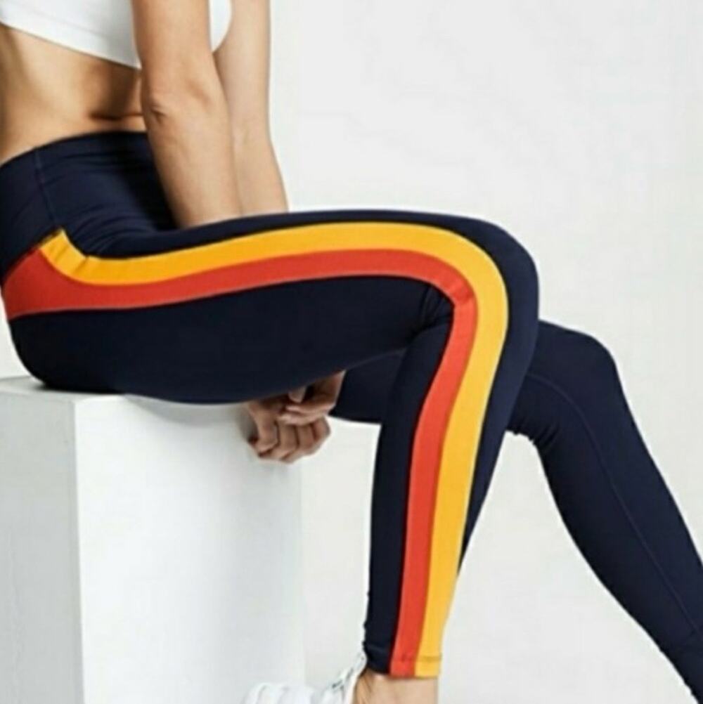 Splits59 Aerial Double Stripe Orange/Red High Rise Leggings XS Workout Yoga